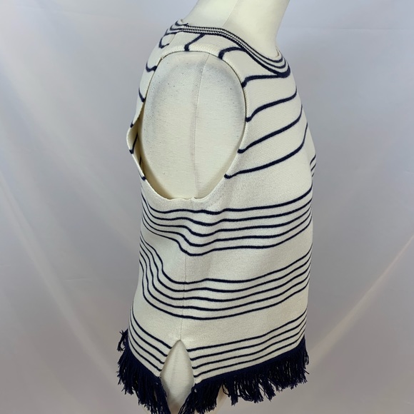 J Crew Striped Wool Blend Sweater Tank Top Fringe - Picture 3 of 8